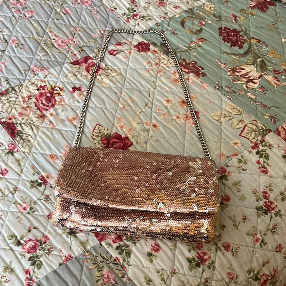 Rose gold Shimmer Clutch with Chain Strap